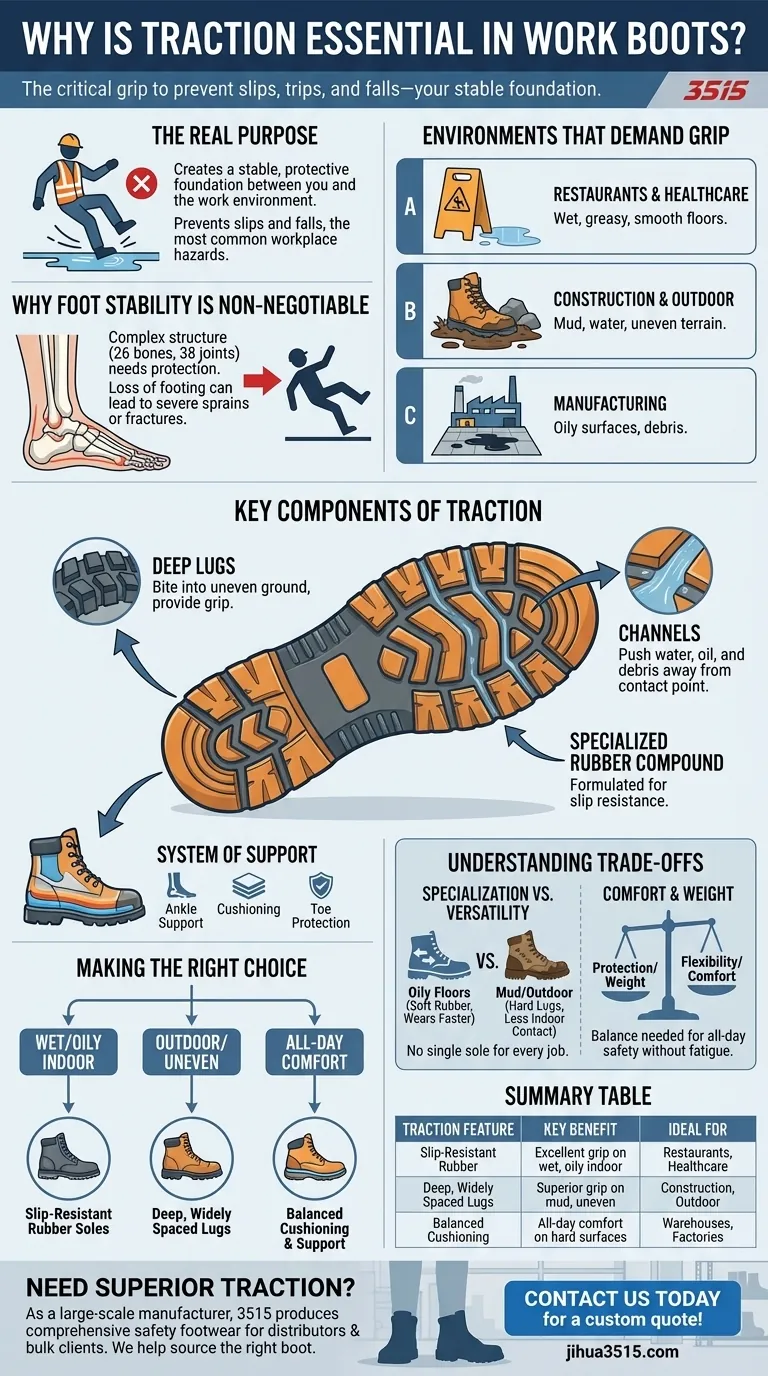 Почему сцепление с поверхностью является важной характеристикой рабочих ботинок? Предотвращение скольжения и обеспечение безопасности на рабочем месте Визуальное руководство