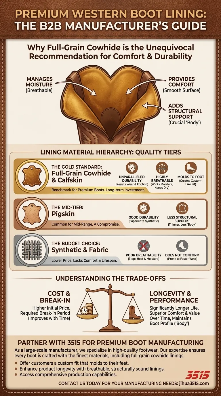 ウェスタンブーツにはどのような裏地が推奨され、その理由はなぜですか？快適さと耐久性に関する究極のガイド ビジュアルガイド