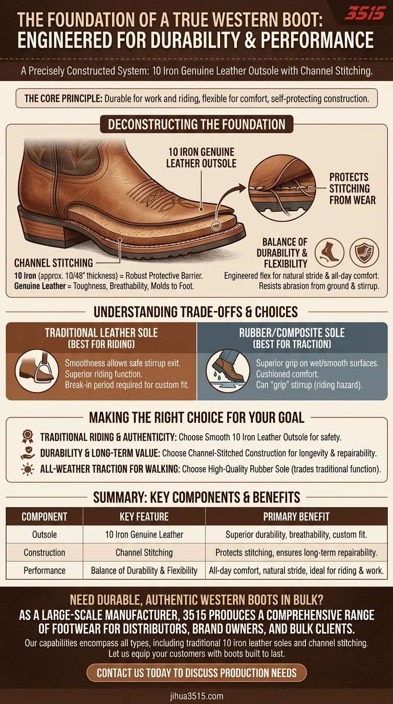 ¿Cuál es la base de una bota western y por qué es importante? Desglosando la suela de cuero de 10 hierro Guía Visual