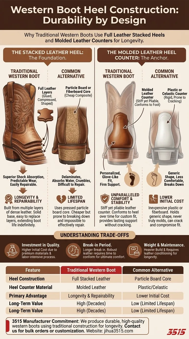 ウェスタンブーツのヒールとヒールカウンターの特徴は何ですか？耐久性と修理のしやすさを考慮した作り ビジュアルガイド