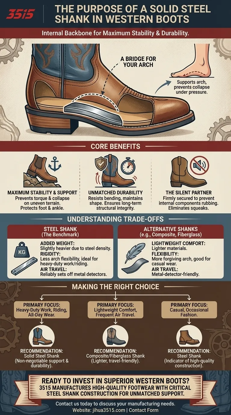 What is the purpose of a solid steel shank in western boots? The Unseen Backbone for Stability & Durability Visual Guide