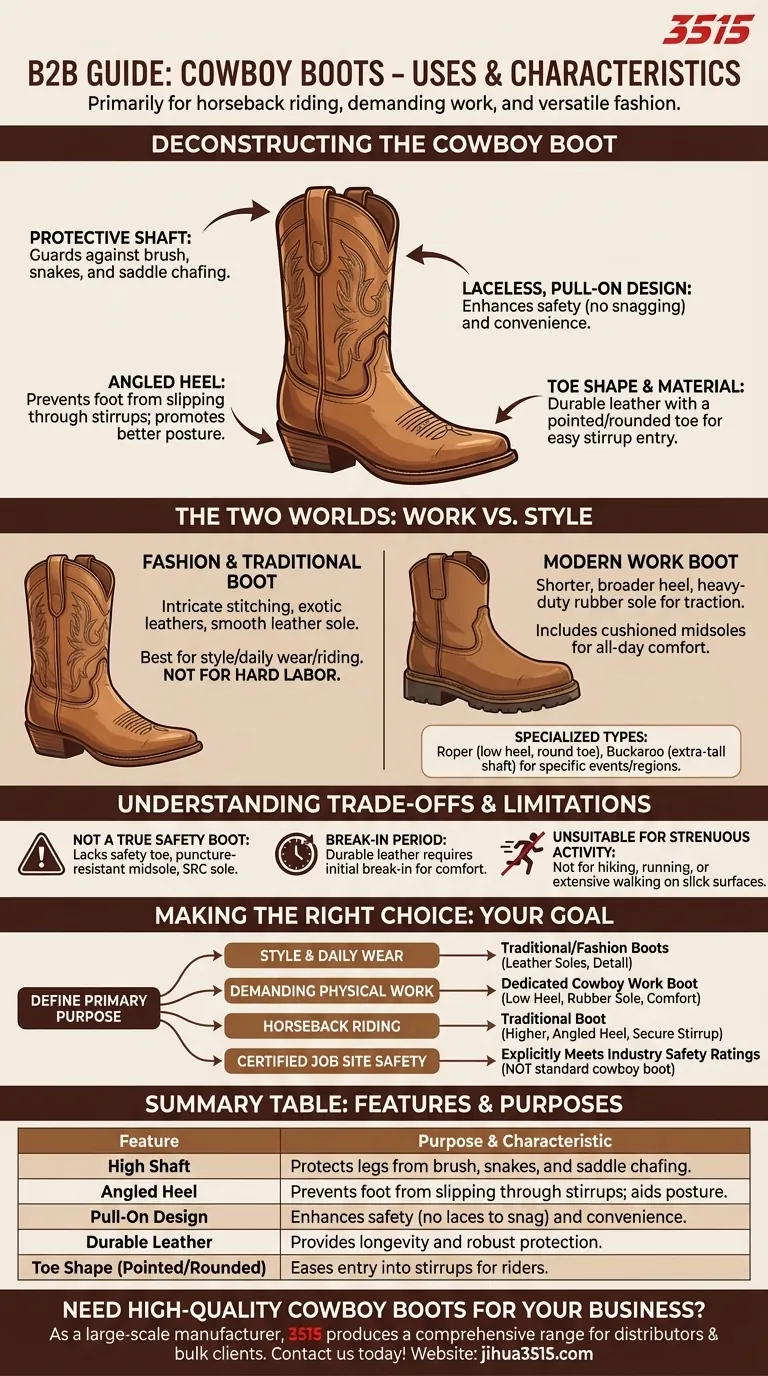 Quali sono gli usi principali e le caratteristiche degli stivali da cowboy? Da cavallo da lavoro a dichiarazione di moda Guida Visiva