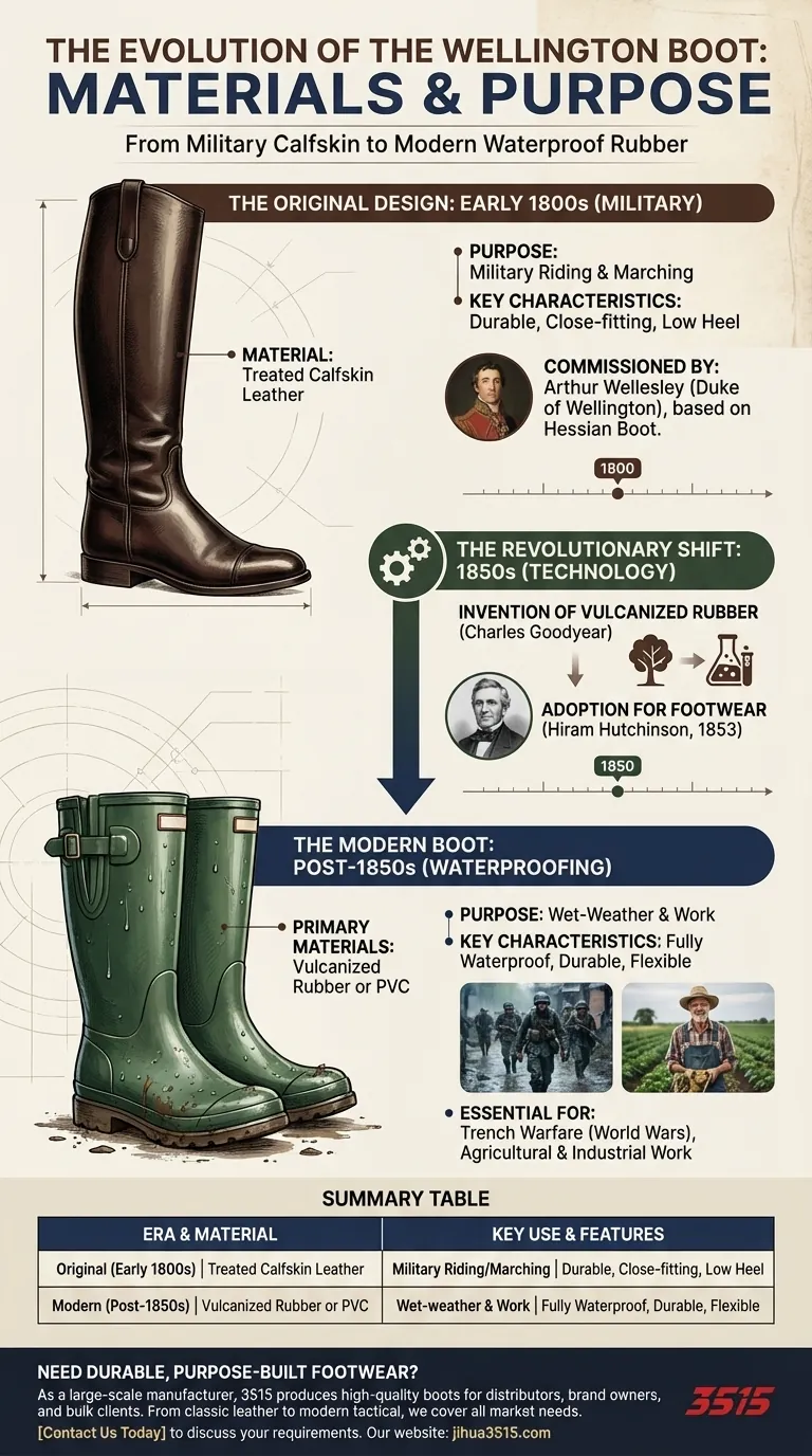 최초의 웰링턴 부츠에는 어떤 재료가 사용되었나요? 클래식의 가죽 기원을 알아보세요. 시각적 가이드