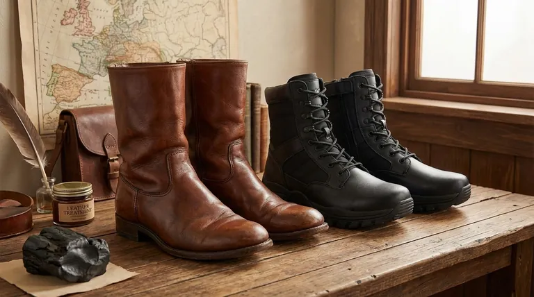 최초의 웰링턴 부츠에는 어떤 재료가 사용되었나요? 클래식의 가죽 기원을 알아보세요.