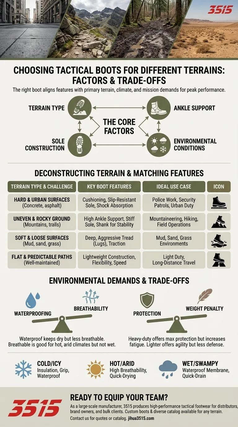 Quels facteurs faut-il prendre en compte lors du choix de bottes tactiques pour différents terrains ? Adaptez vos bottes à la mission. Guide Visuel