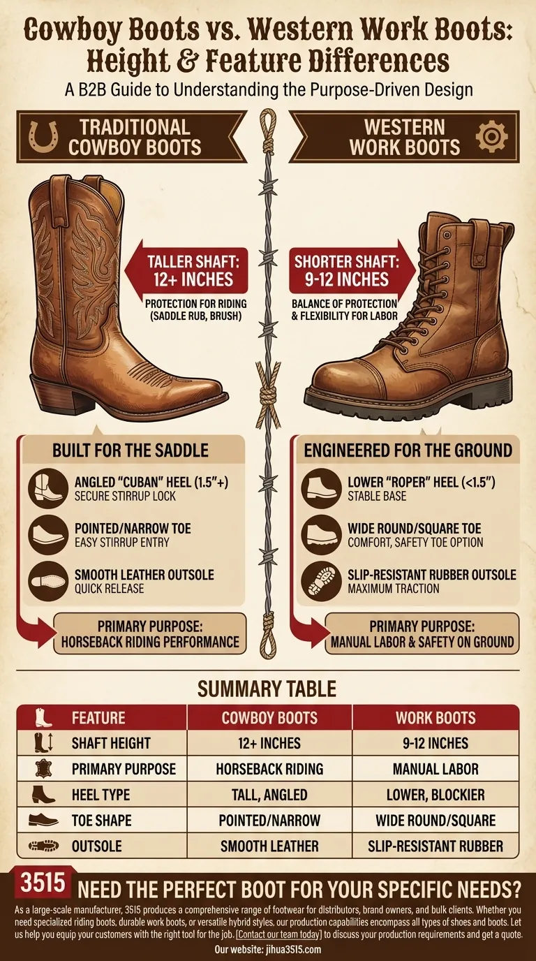 카우보이 부츠와 웨스턴 작업 부츠의 높이 차이는 얼마인가요? 당신의 직업에 맞는 부츠를 선택하세요. 시각적 가이드