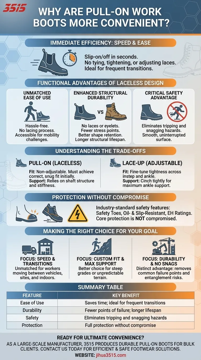 لماذا تعتبر أحذية العمل سهلة الارتداء أكثر ملاءمة؟ اكتشف السرعة والسلامة والمتانة دليل مرئي