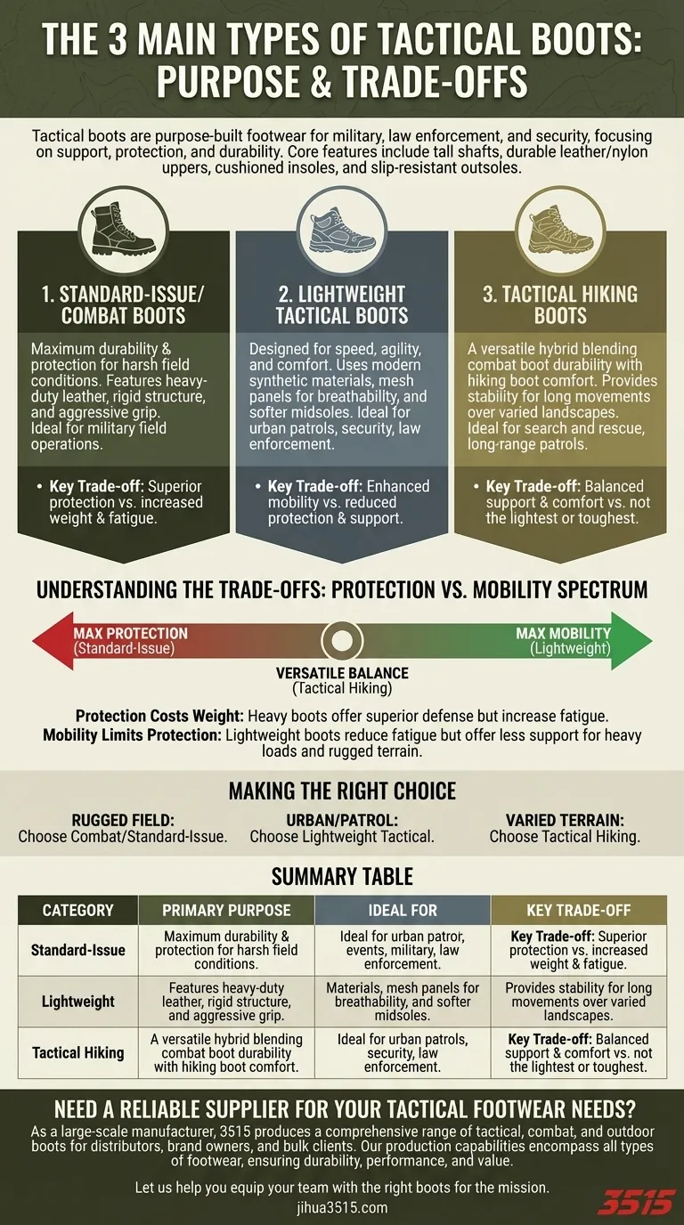 Quais são os três principais tipos de botas táticas e seus propósitos? Escolha a Bota Certa para a Sua Missão Guia Visual