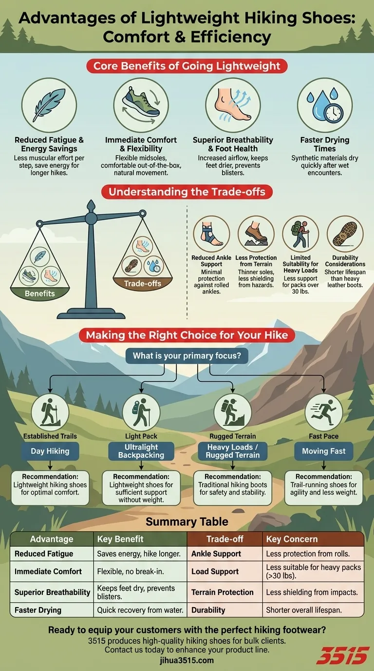 What are the advantages of lightweight hiking shoes? Reduce Fatigue & Boost Comfort on the Trail Visual Guide