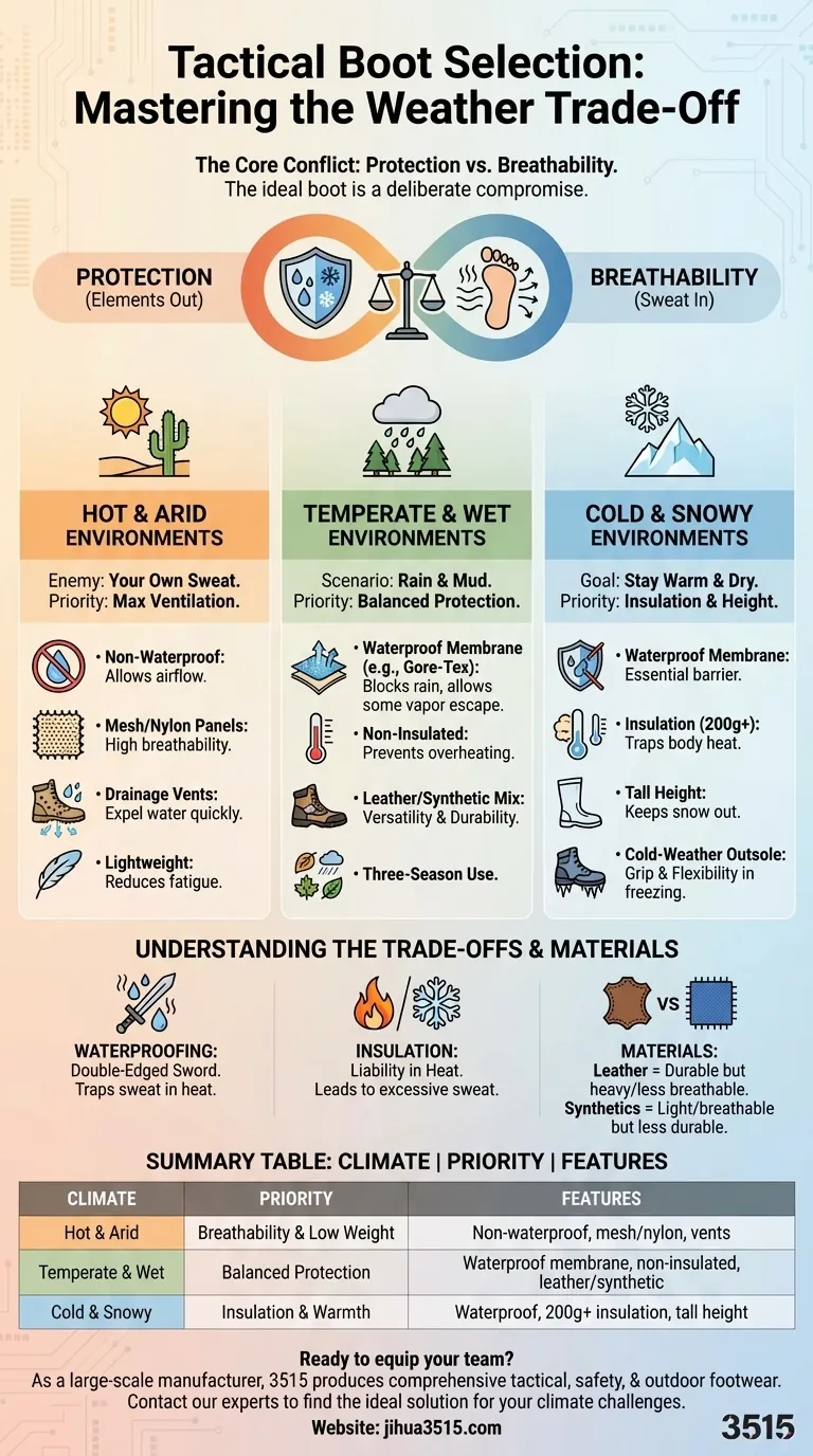 전술 부츠 선택 시 날씨와 관련하여 무엇을 고려해야 할까요? 모든 기후를 위한 궁극적인 가이드 시각적 가이드