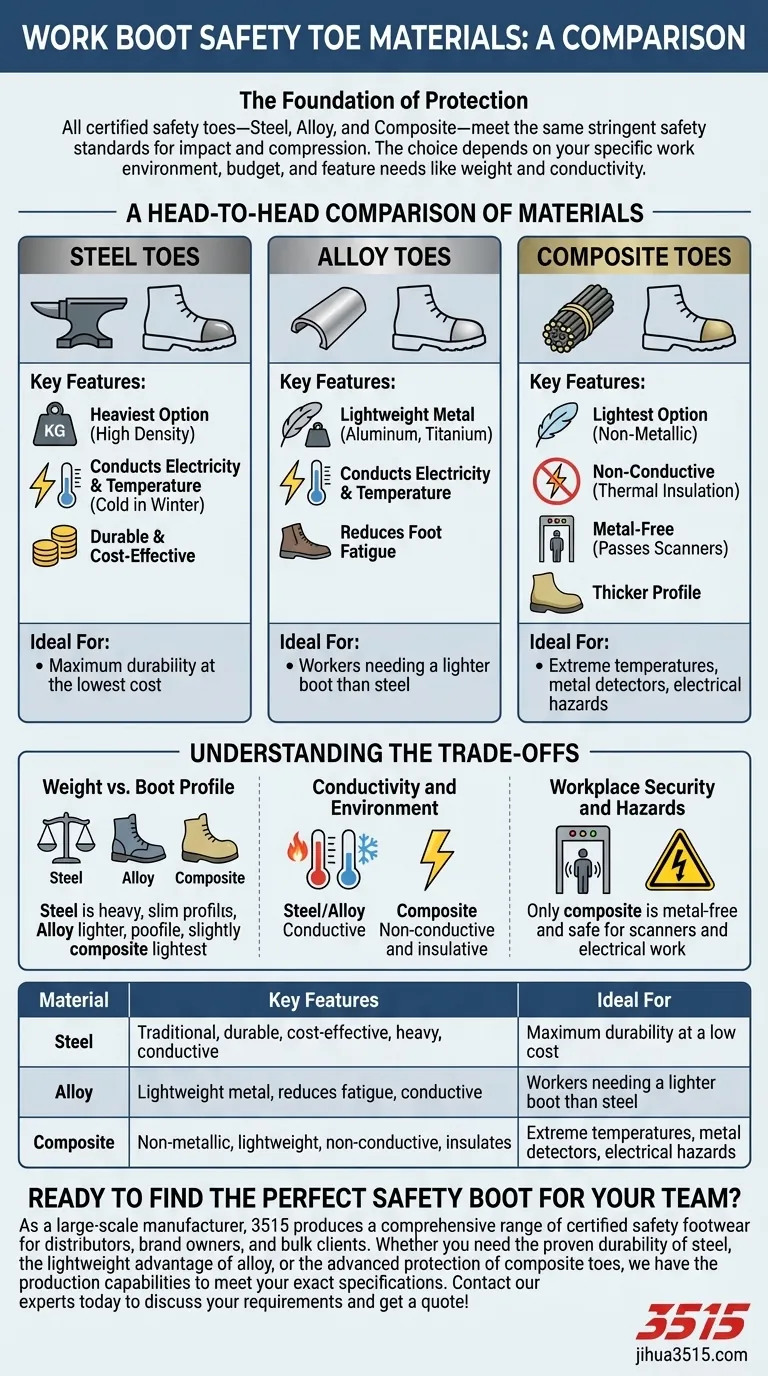 Quels sont les principaux types de matériaux de bouts de sécurité utilisés dans les bottes de travail ? Acier, alliage ou composite ? Guide Visuel