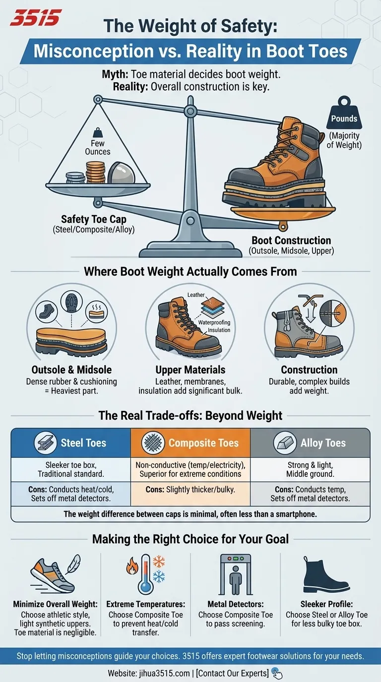Quelles sont les idées fausses sur les différences de poids entre les matériaux d'embout de sécurité ? La vérité sur les bottes lourdes Guide Visuel
