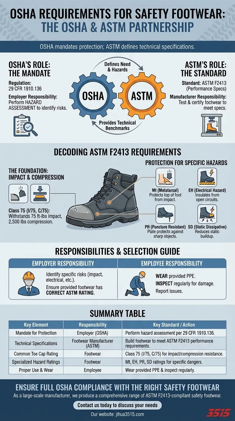 Каковы требования OSHA к защитной обуви? Руководство по соблюдению стандартов и стандарты ASTM Визуальное руководство