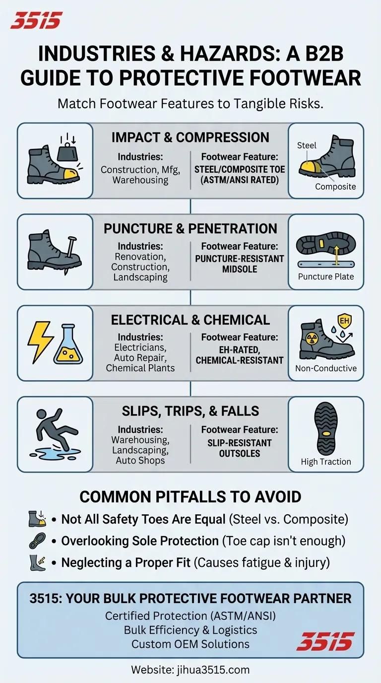 What industries commonly require protective footwear? Essential Foot Safety for High-Risk Sectors Visual Guide