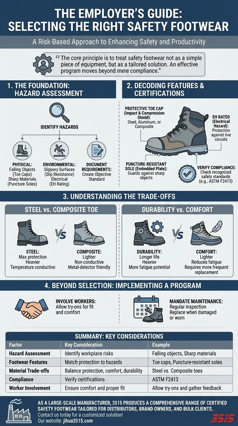 What factors should employers consider when selecting safety footwear? A Guide to Workplace Safety Visual Guide