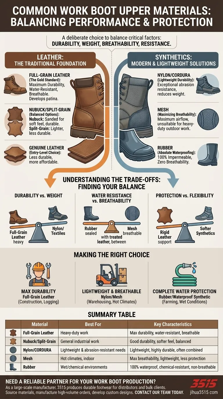ما هي المواد الشائعة المستخدمة للجزء العلوي من أحذية العمل؟ اختر الحماية المناسبة دليل مرئي