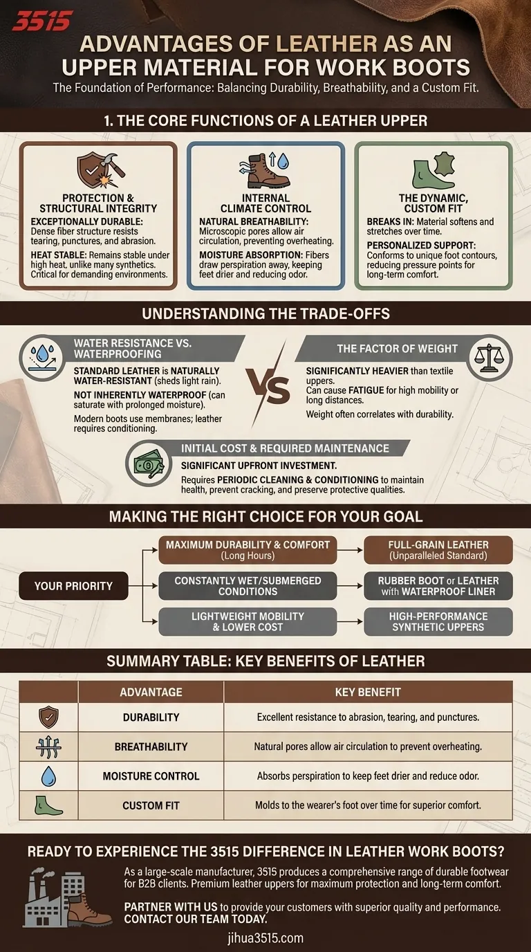 Каковы преимущества кожи в качестве материала верха для рабочих ботинок? Непревзойденная долговечность и индивидуальный комфорт Визуальное руководство