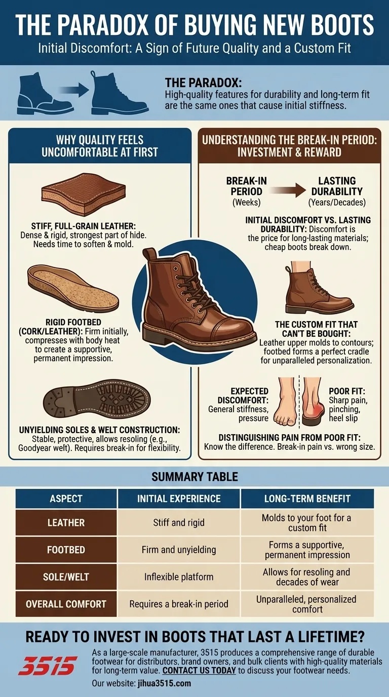 What is the paradox of buying new boots? Understanding the Discomfort of High-Quality Footwear Visual Guide
