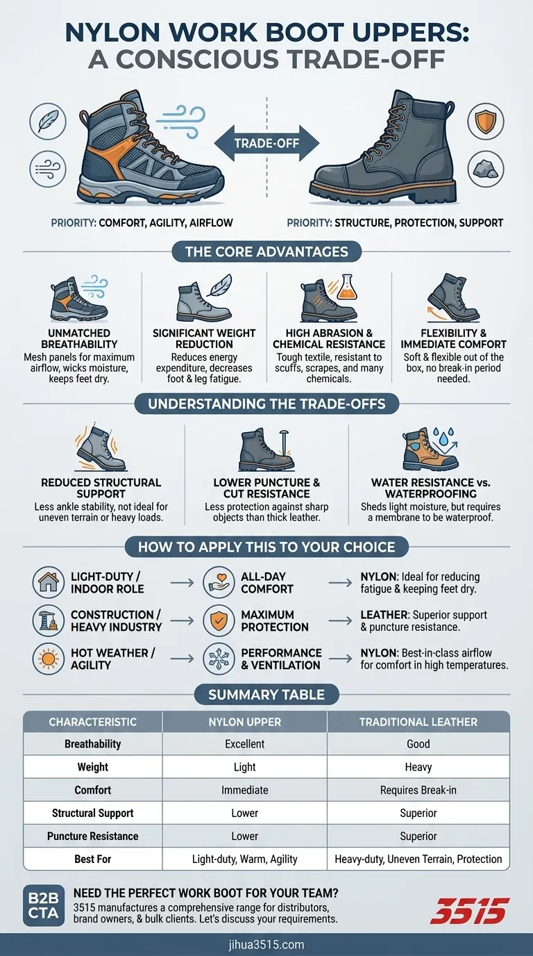 ¿Cuáles son las características del nailon como material superior para botas de trabajo? Calzado ligero y transpirable explicado Guía Visual