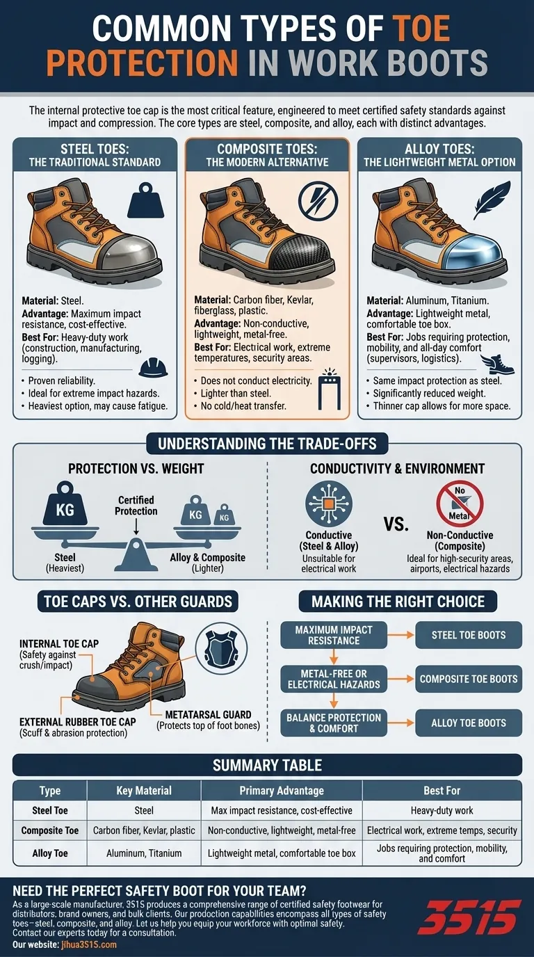 作業ブーツの一般的なつま先の保護の種類は何ですか？あなたの仕事に合った安全なつま先を選びましょう ビジュアルガイド
