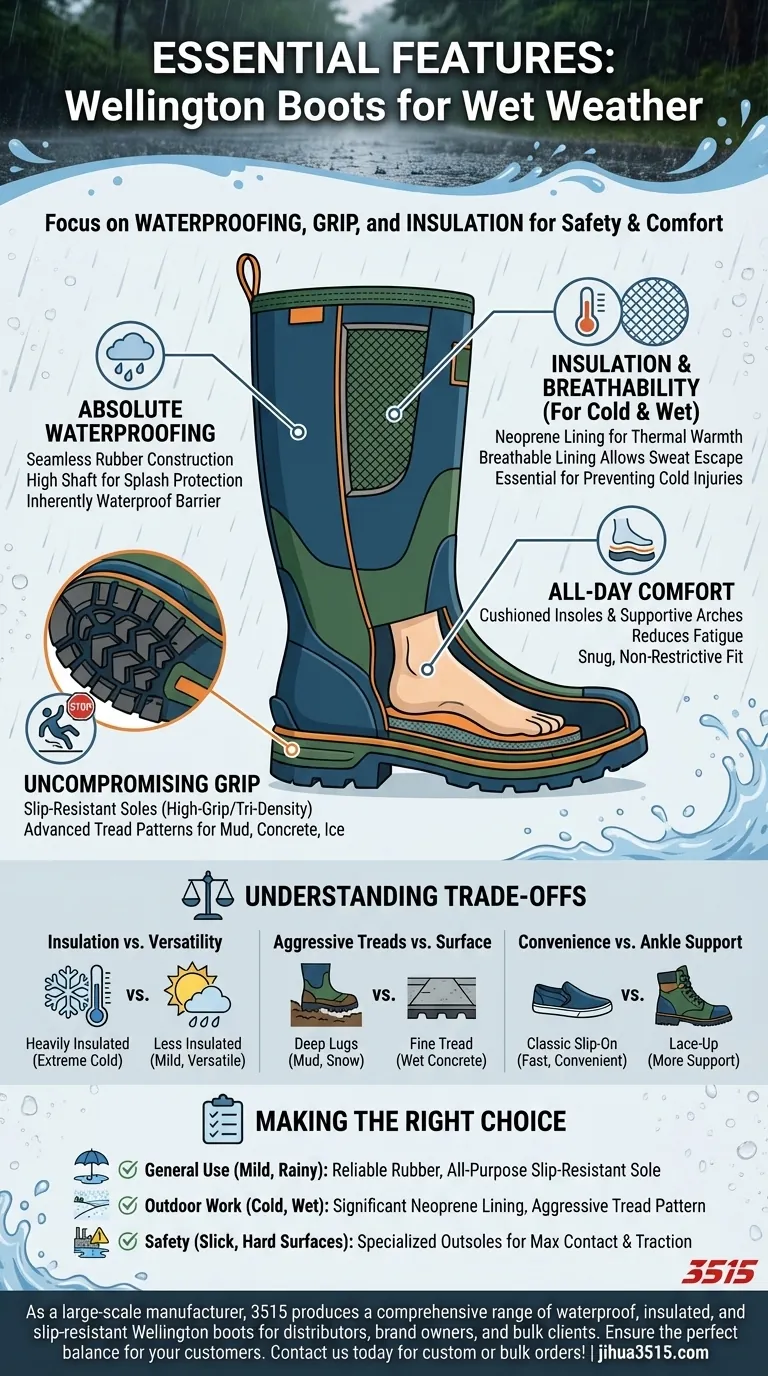 ما هي الميزات التي يجب البحث عنها في أحذية ويلينغتون للطقس الرطب؟ ضمان جفاف ودفء وسلامة الأقدام دليل مرئي