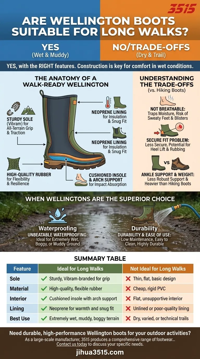 Gli stivali di gomma sono adatti per lunghe passeggiate? Le caratteristiche chiave per il comfort di tutto il giorno Guida Visiva