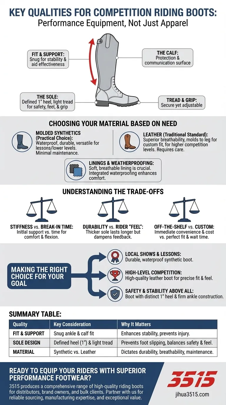 ¿Cuáles son las cualidades clave a considerar al elegir botas de equitación de competición? Encuentra el ajuste perfecto para un rendimiento óptimo. Guía Visual