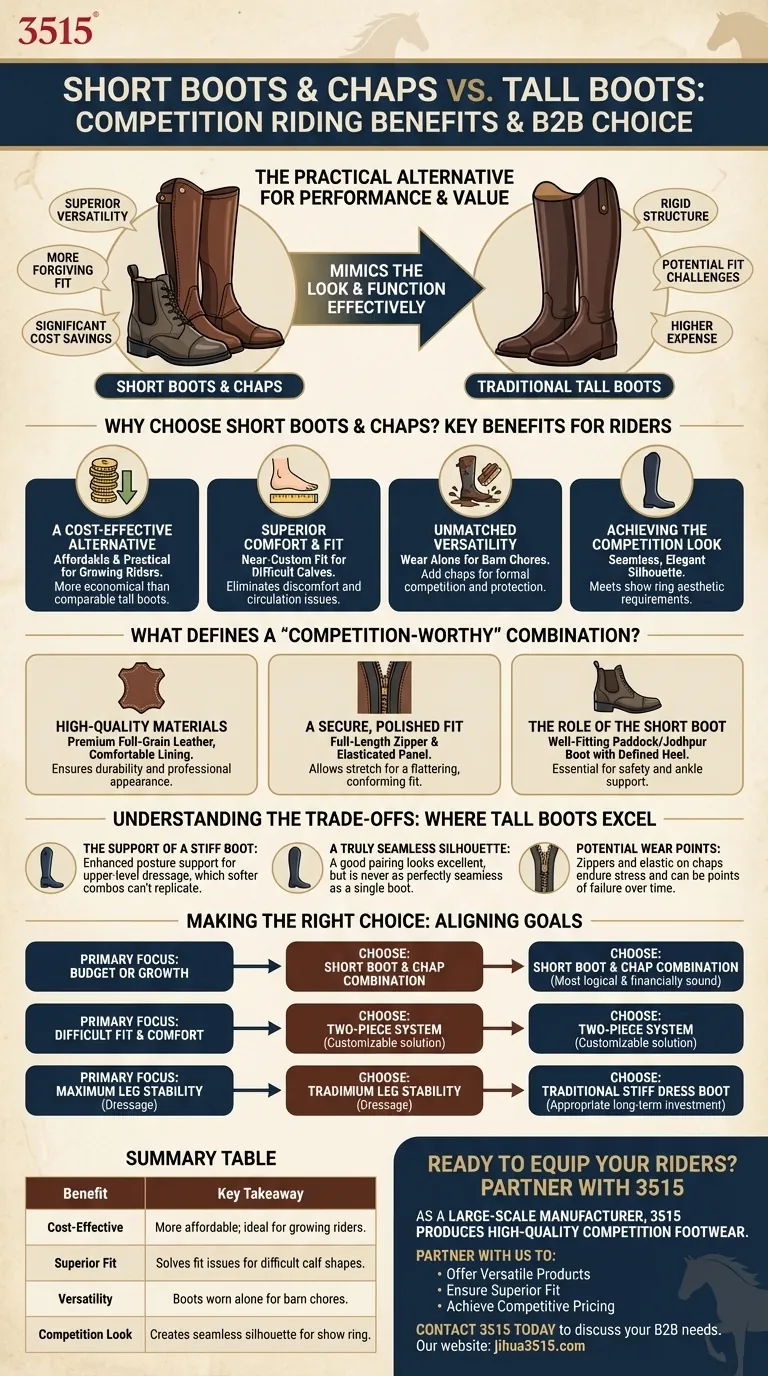 Quali sono i vantaggi degli stivali corti e dei gambali per le gare equestri? Vestibilità superiore, versatilità e risparmio sui costi Guida Visiva
