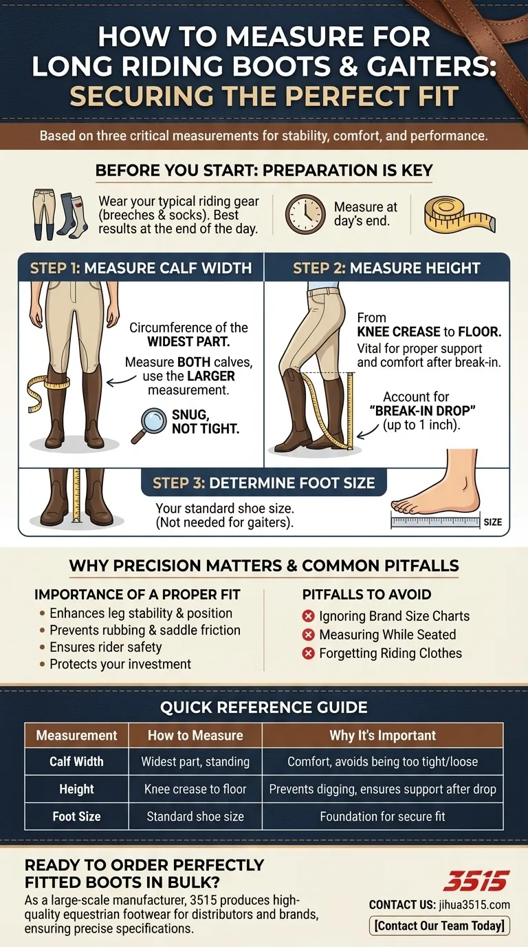 Quelles étapes faut-il suivre pour prendre les mesures de bottes d'équitation hautes ou de jambières ? Un guide pour un ajustement parfait Guide Visuel