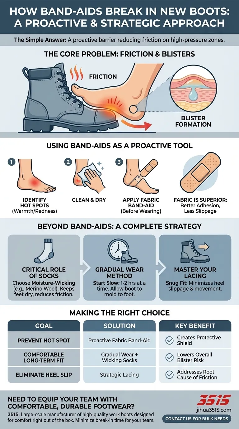 How can band-aids help in breaking in new boots? Prevent Blisters and Speed Up the Process Visual Guide