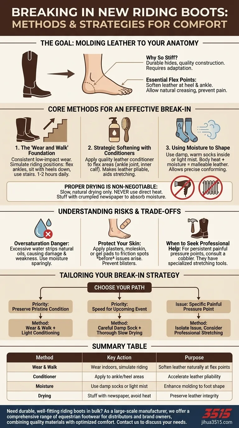 What methods can help break in new riding boots more quickly? Achieve a Custom Fit in Less Time Visual Guide