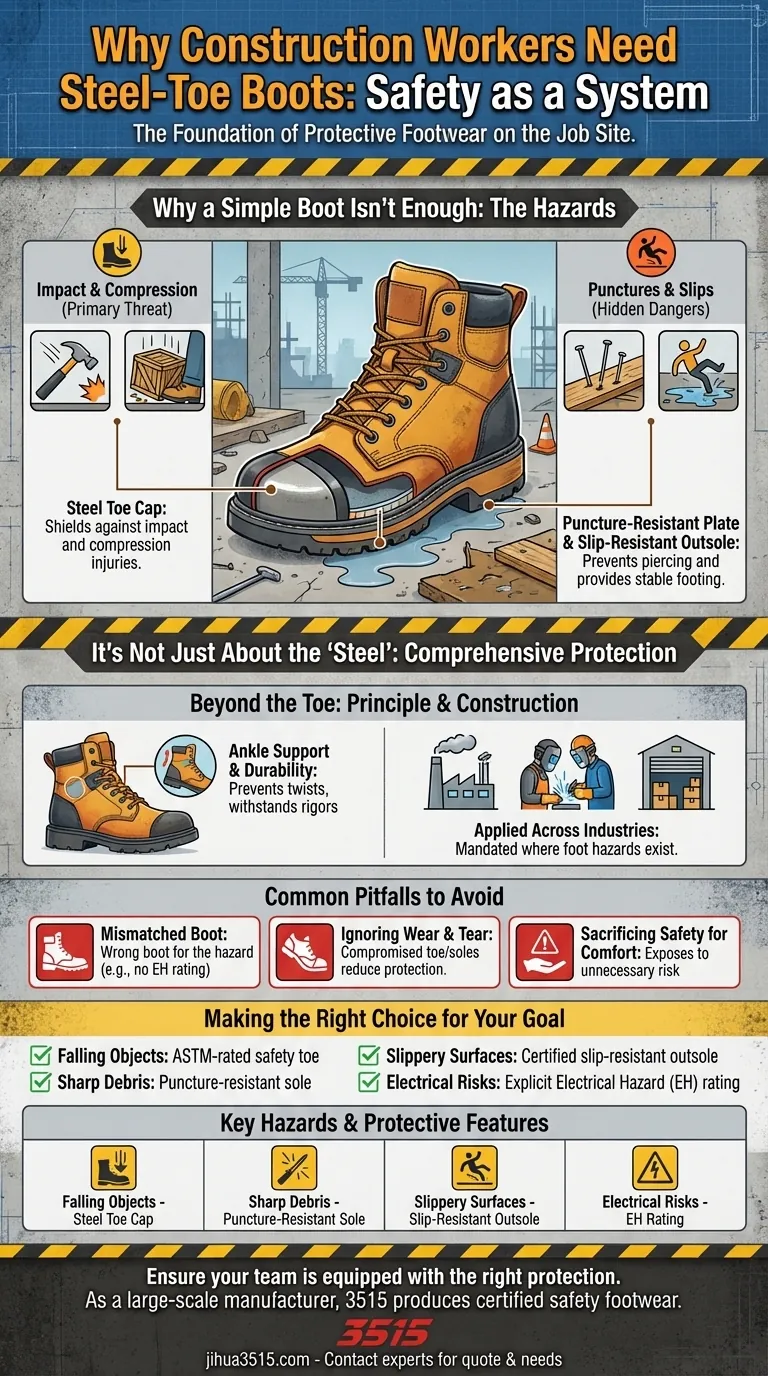 Warum brauchen Bauarbeiter Stahlkappenschuhe? Wesentlicher Fußschutz für die Sicherheit auf der Baustelle Visuelle Anleitung
