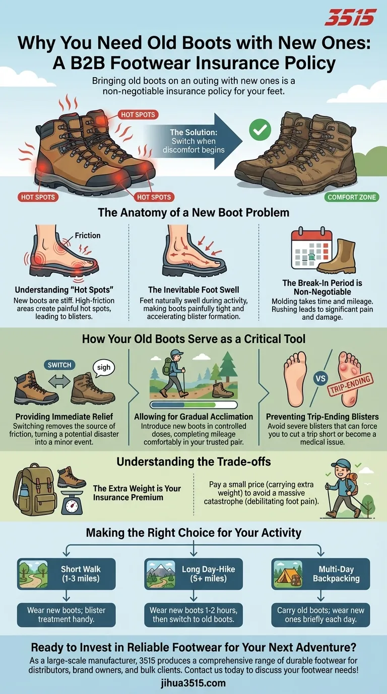 Pourquoi apporter de vieilles bottes lorsque vous portez de nouvelles ? Prévenir la douleur et les ampoules lors de votre randonnée Guide Visuel