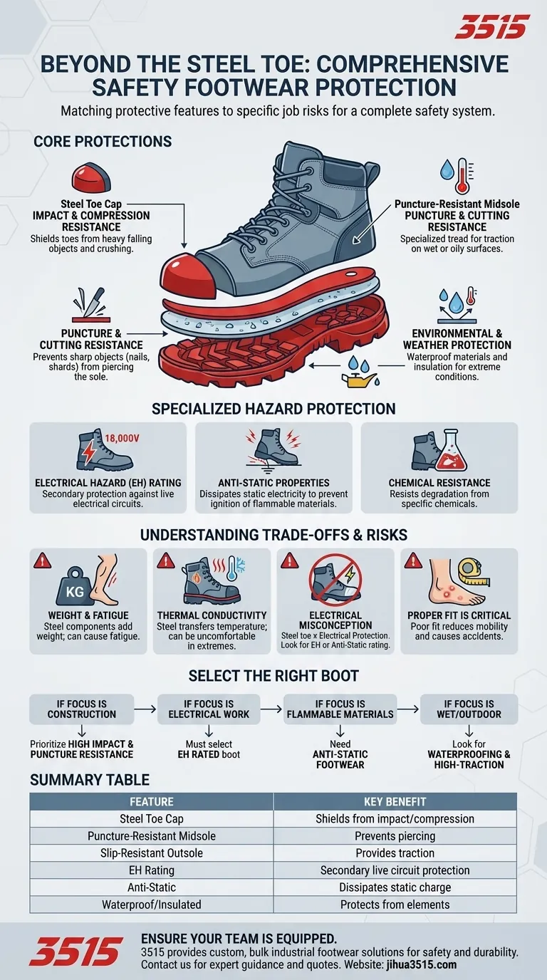 ما هي الحماية التي توفرها أحذية السلامة ذات المقدمة الفولاذية؟ السلامة الأساسية للعمل الخطير دليل مرئي
