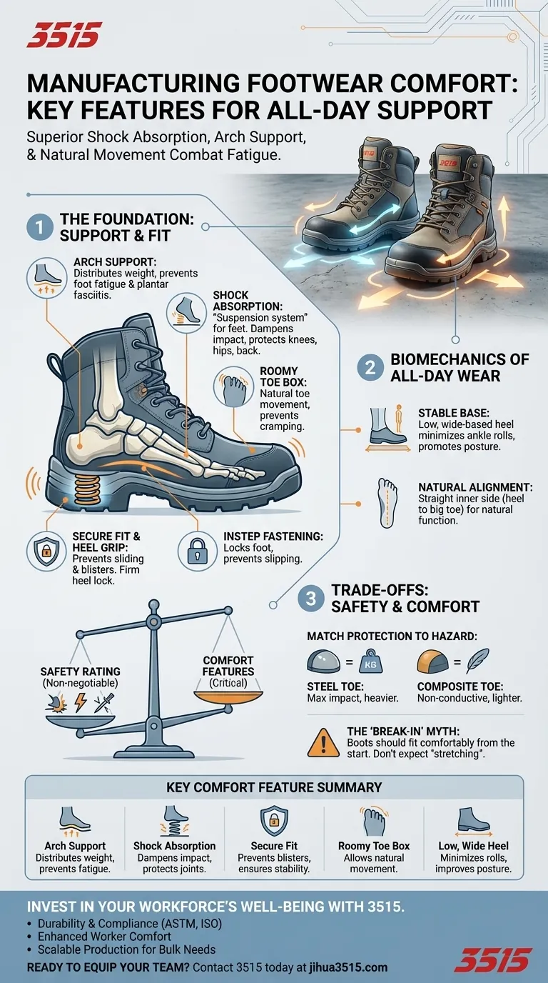 Какие характеристики защитной обуви должны учитывать работники производства для обеспечения комфорта? Приоритет — поддержка и безопасность Визуальное руководство