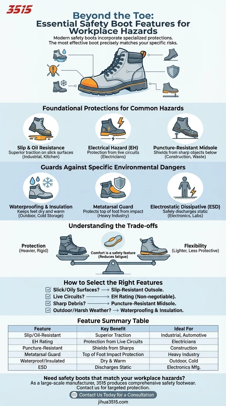 What additional safety features do the boots offer beyond toe protection? A Guide to Slip, Puncture & Electrical Safety Visual Guide