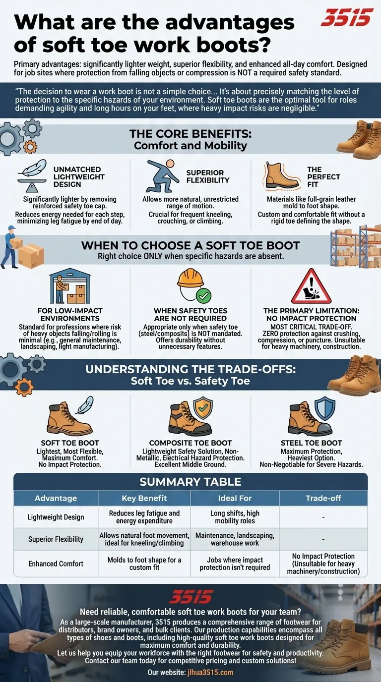Quali sono i vantaggi degli scarponi da lavoro con punta morbida? Aumenta comfort e mobilità per turni lunghi Guida Visiva