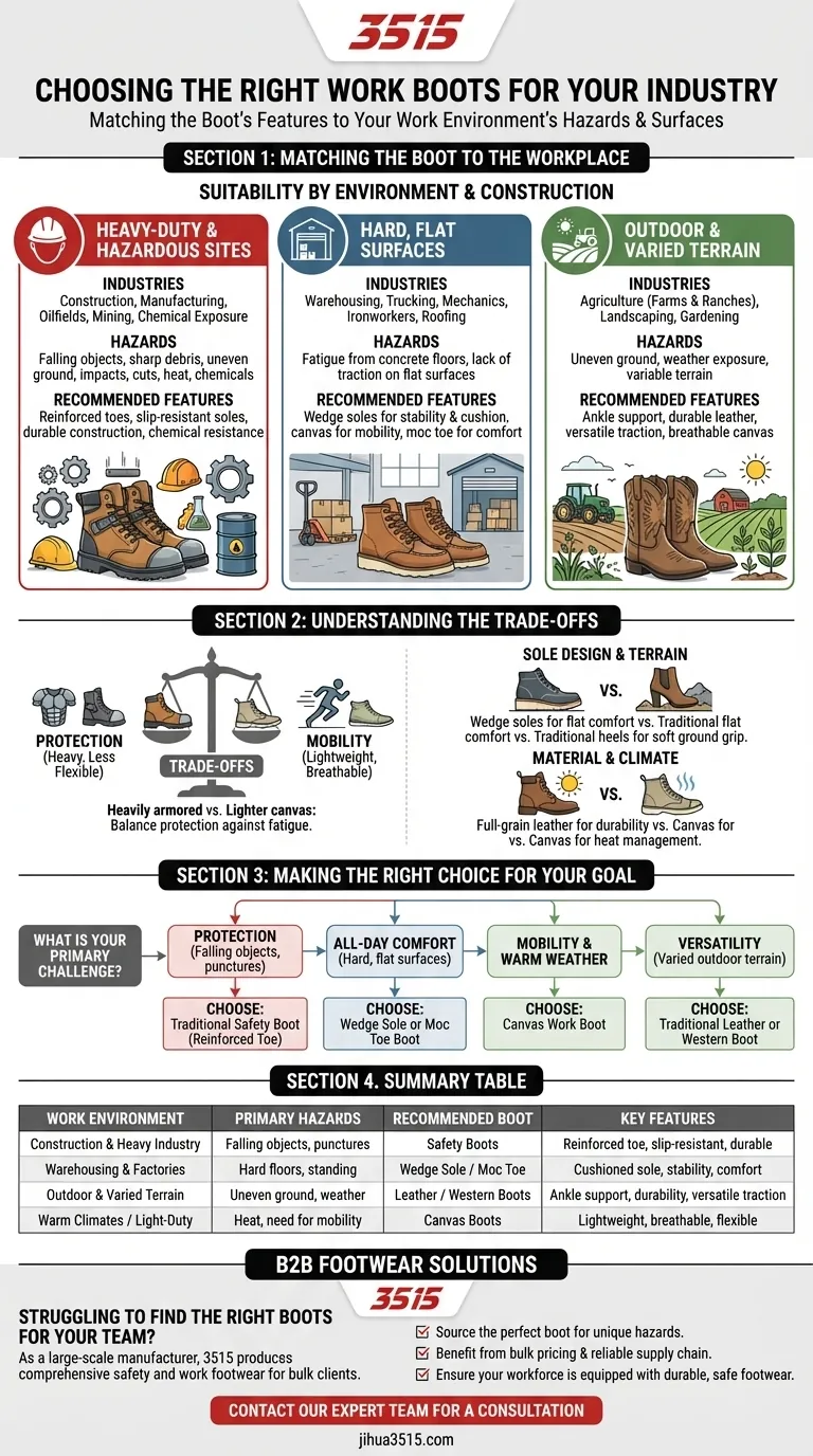 这些靴子适用于哪些行业或工作环境？找到最适合您的靴子 图解指南