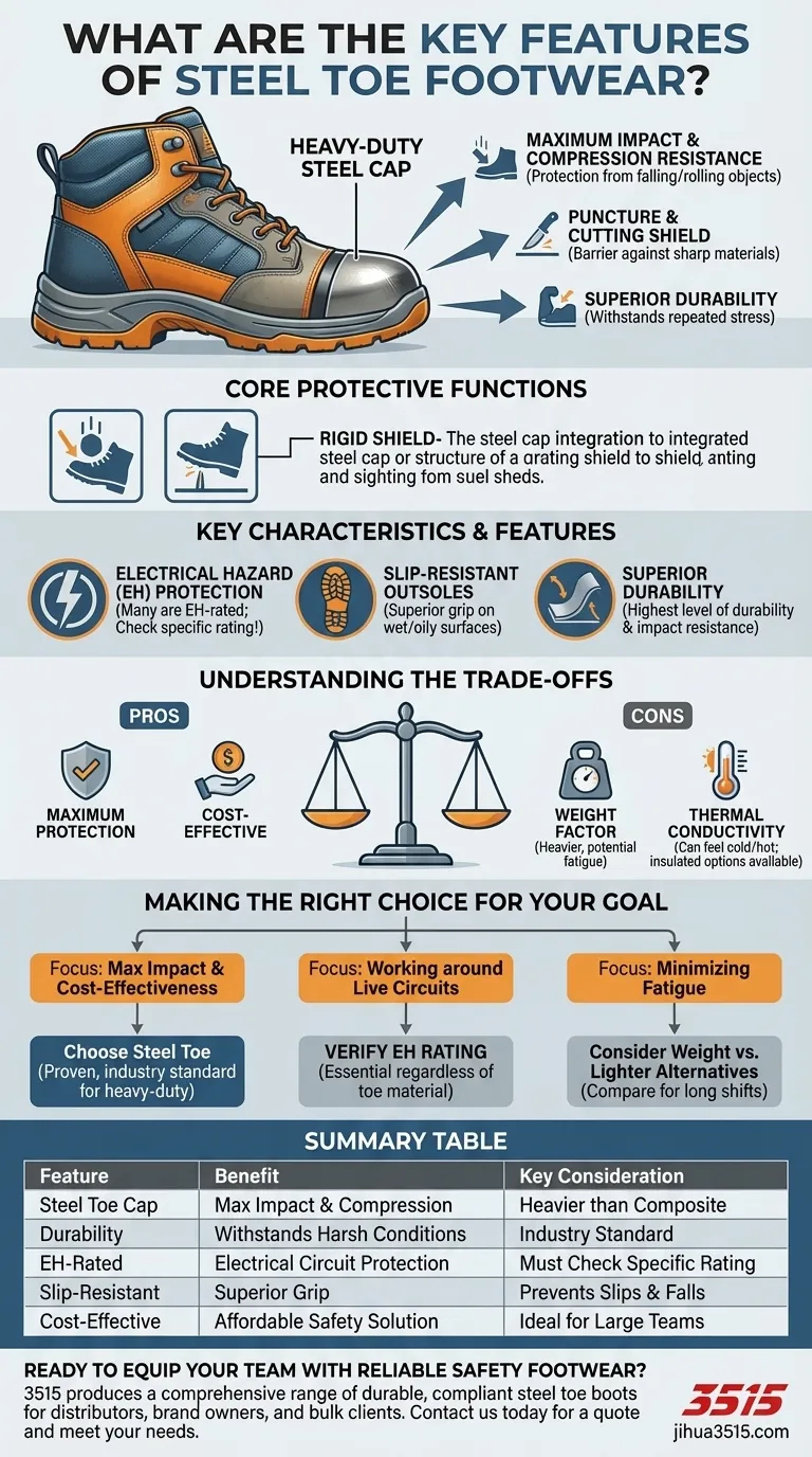 What are the key features of steel toe footwear? Maximum Impact Protection for Demanding Work Visual Guide