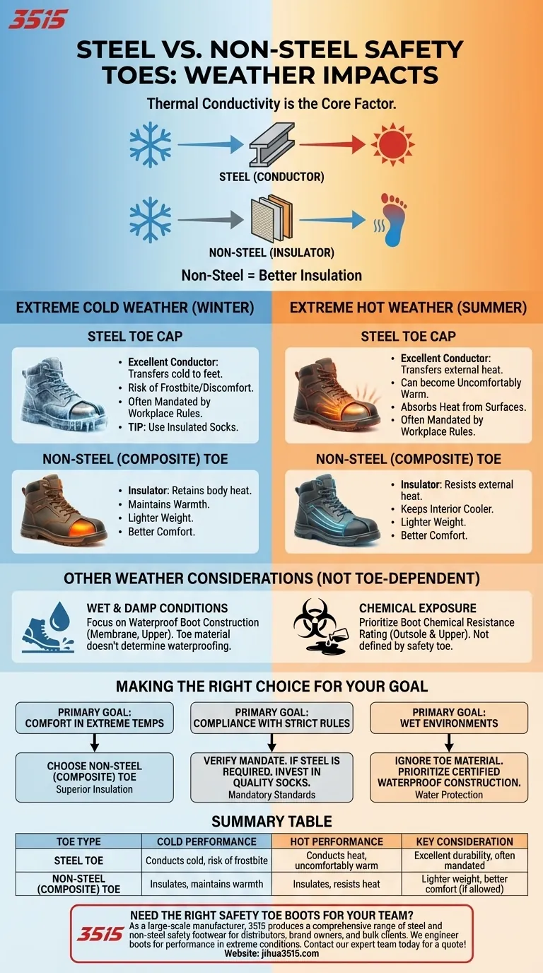 天气条件如何影响钢包头和非钢包头安全鞋的选择？选择适合极端温度的安全鞋 图解指南