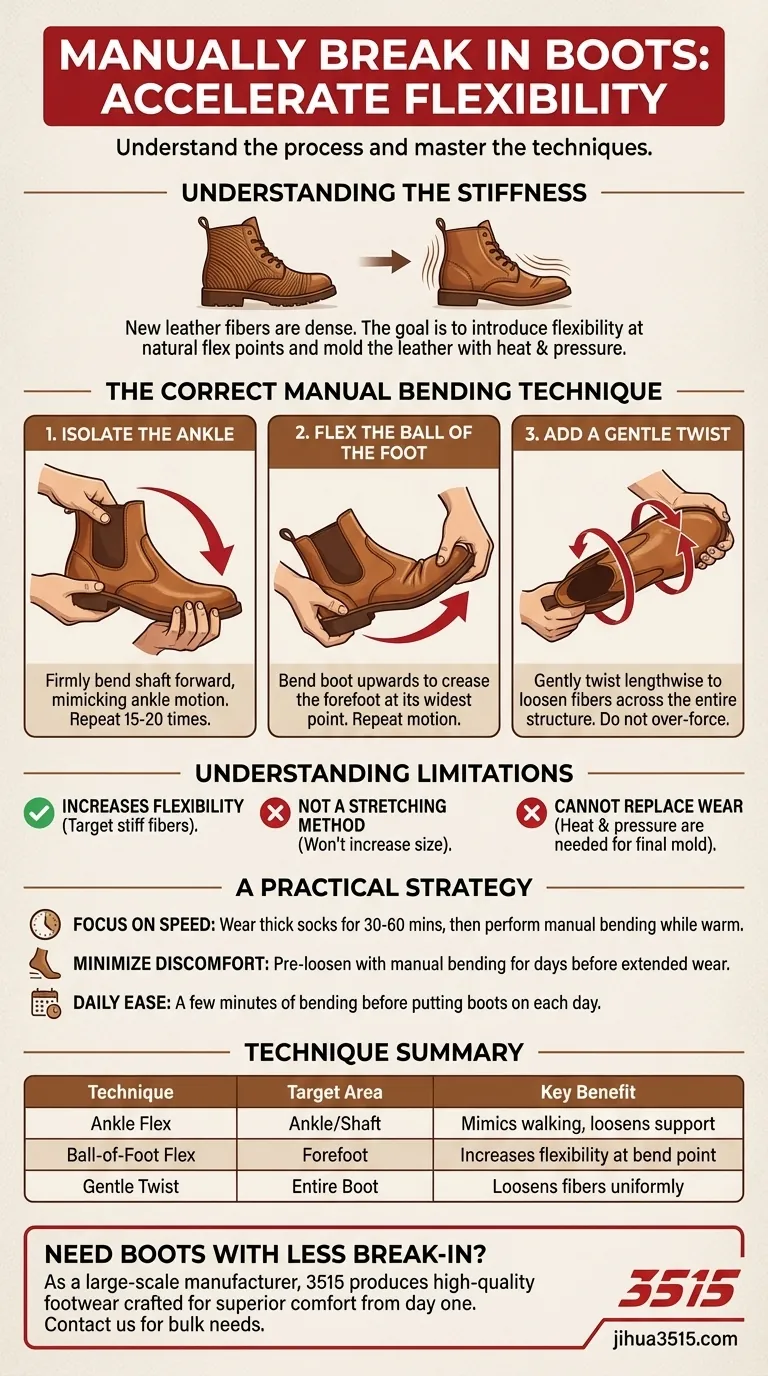 부츠의 접힘 부분을 수동으로 길들이는 방법은 무엇인가요? 편안함과 착용감을 빠르게 향상시키세요. 시각적 가이드