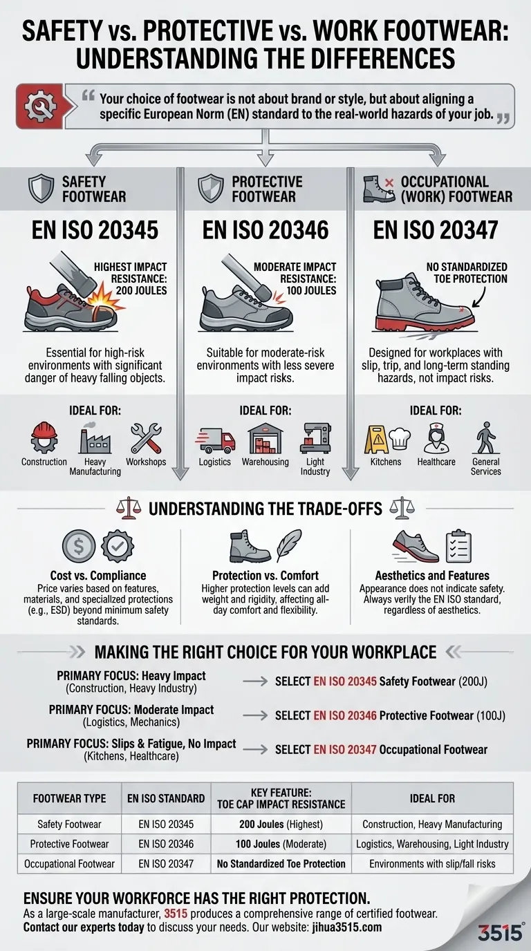 Quelles sont les différences entre les chaussures de sécurité, de protection et de travail ? Choisissez la bonne chaussure pour les dangers de votre travail Guide Visuel
