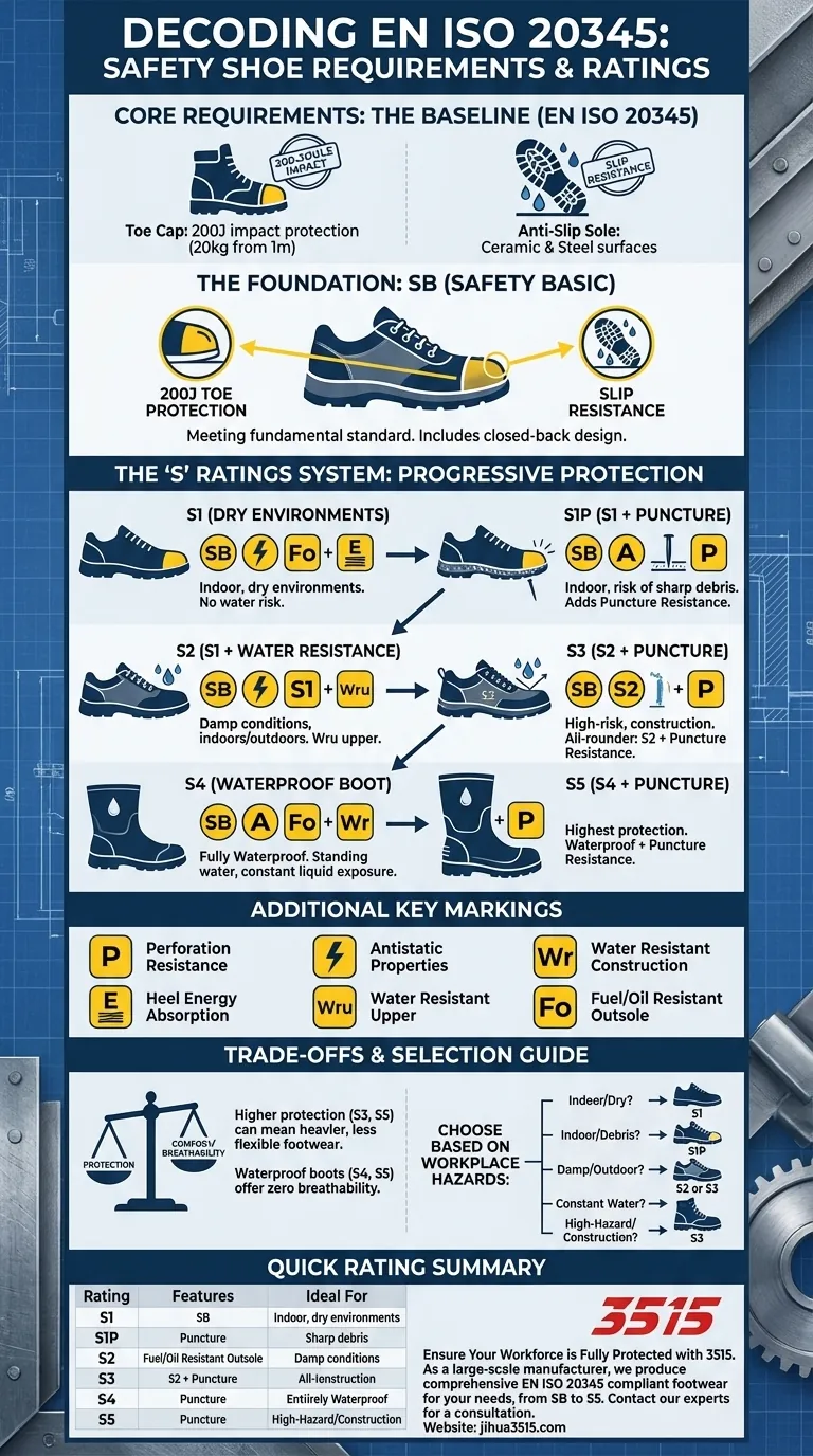 Quelles sont les exigences pour les chaussures de sécurité conformes à la norme EN ISO 20345 ? Un guide des classifications S1, S3 et S5 Guide Visuel