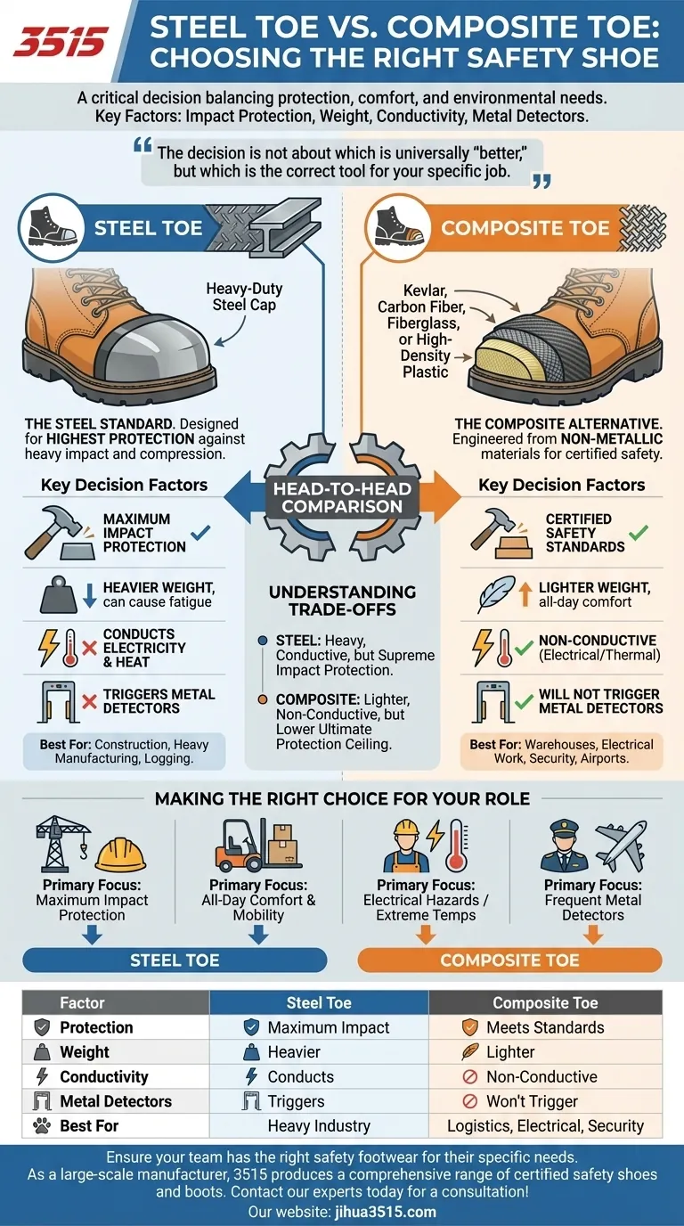 Quels facteurs faut-il prendre en compte lors du choix entre des chaussures à embout composite et à embout en acier ? Choisissez la bonne chaussure de sécurité pour votre travail Guide Visuel