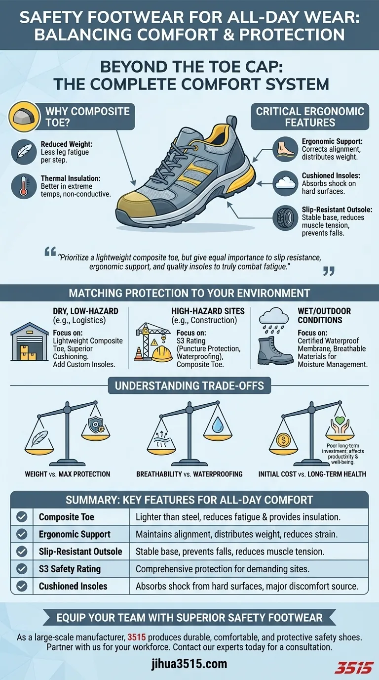 What type of safety shoe is recommended for workers who are on their feet all day? Find the Perfect Fit for All-Day Comfort Visual Guide