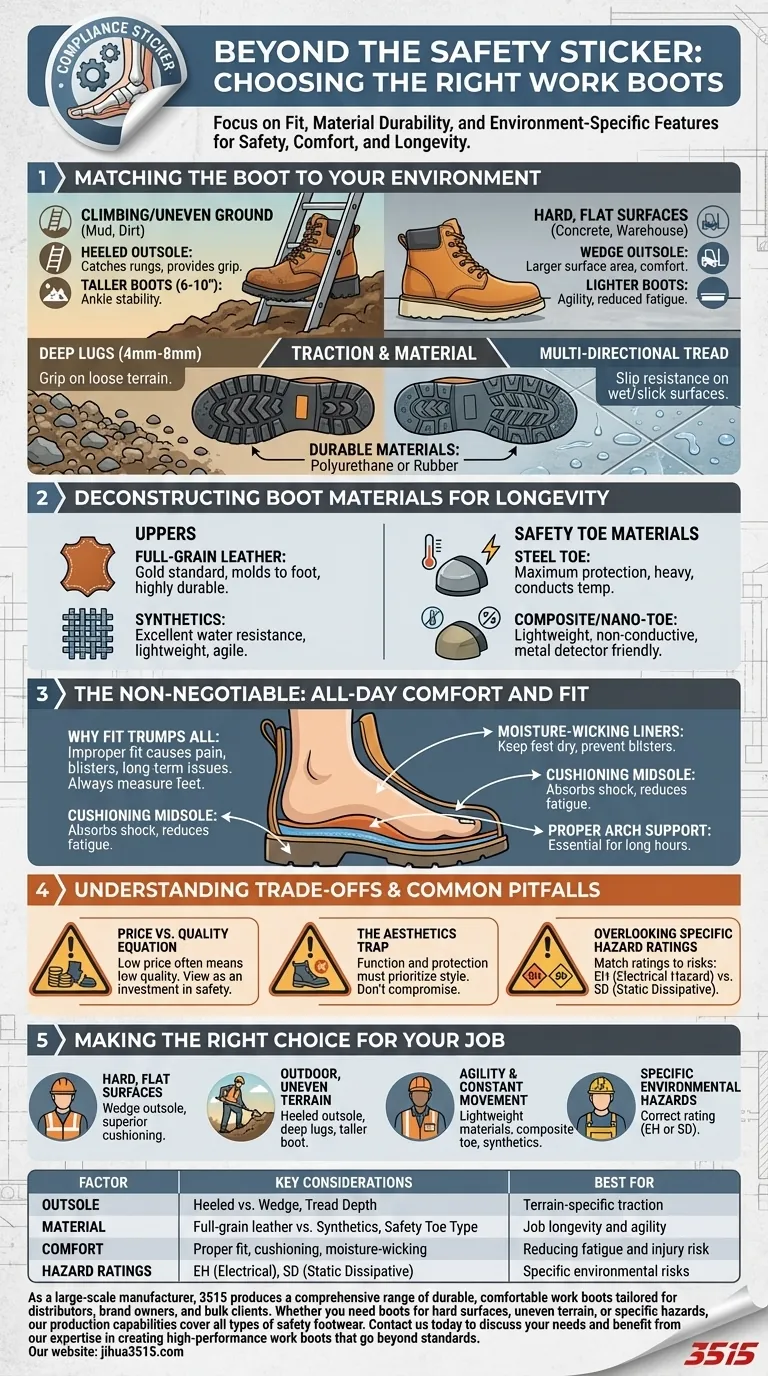 Welche Faktoren sollten bei der Auswahl von Arbeitsstiefeln über Sicherheitsstandards hinaus berücksichtigt werden? Sorgen Sie für ganztägigen Komfort und Haltbarkeit Visuelle Anleitung
