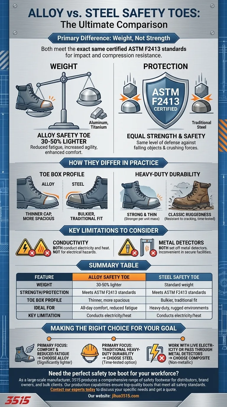 ¿Cómo se comparan las punteras de aleación con las de acero? Menor peso, protección igual Guía Visual