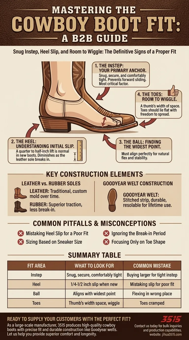 كيف يجب أن تناسب أحذية رعاة البقر؟ دليل للكعب والسطح العلوي المثاليين دليل مرئي