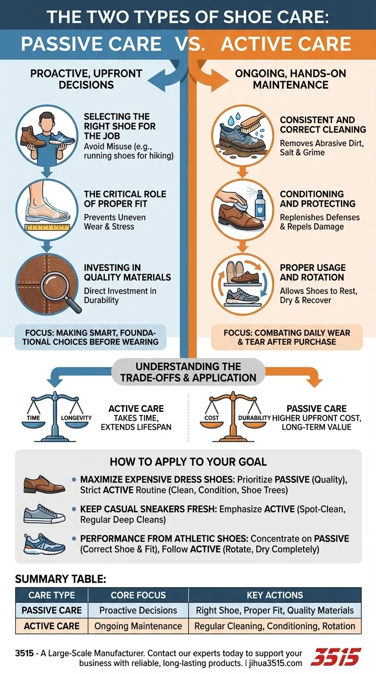 ¿Cuáles son los dos tipos de cuidado del calzado? Cuidado Activo vs. Pasivo para un calzado duradero Guía Visual