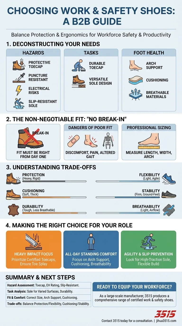 O que considerar ao escolher sapatos de trabalho ou de segurança? Um guia para encontrar o ajuste perfeito para o seu trabalho Guia Visual